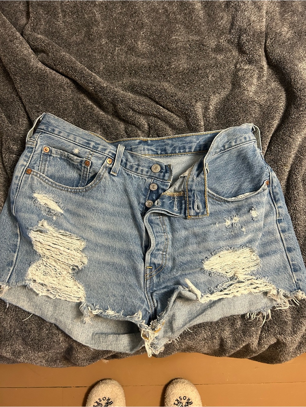 Levi's Distressed Light Blue Denim Cutoff Shorts